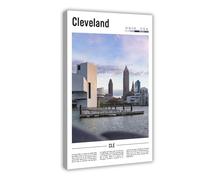 F I N U C B Cleveland Ohio USA Canvas Prints - Lake Erie Waterfront Wall Art, Rock And Roll City Landscapes Poster for Urban Home Decorations 12x18inch(30x45cm)