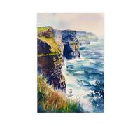 F I N U C B Cliffs of Moher Watercolor Poster Ireland Travel Print Irish Coast Wall Art Wild Atlantic Way Decor Cliffs of Moher Landscape Scene Print Canvas Deco