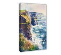 F I N U C B Cliffs of Moher Watercolor Poster Ireland Travel Print Irish Coast Wall Art Wild Atlantic Way Decor Cliffs of Moher Landscape Scene Print Canvas Deco