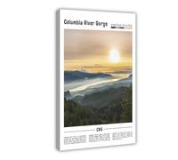F I N U C B Columbia River Gorge USA Canvas Art - Pacific Northwest Waterfall & Canyon Landscape Print, Scenic Vista Wall Decor for Nature Lover Frame 12x18inch