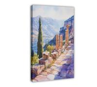 F I N U C B Delphi Watercolor Poster Greece Travel Print Wall Art Home Decor Gift Greek Site Souvenir Ancient Ruins Oracle History Wall Decor Hanging Canvas Deco