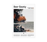 F I N U C B Door County Wisconsin USA Canvas Print - Lake Michigan Peninsula & Coastal Lighthouse, Midwest Cape Cod Wall Art for Cottage & Cabin Unframe 12x18inch