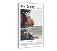 F I N U C B Door County Wisconsin USA Canvas Print - Lake Michigan Peninsula & Coastal Lighthouse, Midwest Cape Cod Wall Art for Cottage & Cabin Frame 16x24inch