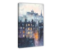 F I N U C B Edinburgh Watercolor Poster Edinburgh Travel Print Wall Art Cityscape Painting Souvenir Scotland Decor Frame 20x30inch