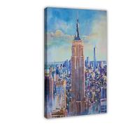 F I N U C B Empire State Building Watercolor Poster Wall Art Empire State Building Wall Hanging Home Décor Gift Art Lovers Canvas Deco Prints Frame 12x18inch