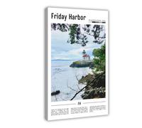 F I N U C B Friday Harbor Washington USA Canvas Art - San Juan Islands Ferry & Pacific Northwest Marina, Island Getaway Wall Decor for Nautical Home Frame 16x24in