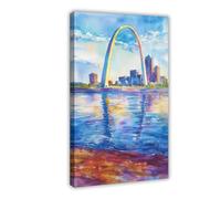F I N U C B Gateway Arch Watercolor Poster Wall Art Gateway Arch Wall Hanging Home Décor Gift Art Lovers St. Louis Lover Gift Missouri Canvas Deco Prints Frame 16