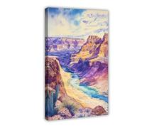 F I N U C B Grand Canyon Watercolor Poster Wall Art Grand Canyon Wall Hanging Home Décor Gift Art Lovers United States Canvas Deco Prints Frame 16x24inch