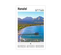 F I N U C B Hanalei Hawaii USA Tropical Beach Canvas Print - Hawaiian Coastal Landscapes Wall Art Posters, North Shore Ocean Scenery Decorations for Living Room &