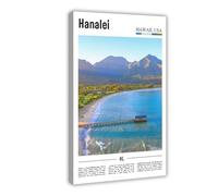 F I N U C B Hanalei Hawaii USA Tropical Beach Canvas Print - Hawaiian Coastal Landscapes Wall Art Posters, North Shore Ocean Scenery Decorations for Living Room &