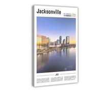 F I N U C B Jacksonville Florida USA Canvas Prints - St. Johns River Skyline Wall Art, Coastal Florida Landscapes Poster for Beach House Decorations 24x36inch(60x