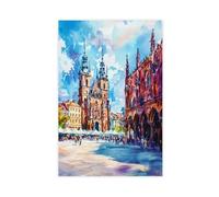 F I N U C B Krakow Watercolor Poster Wall Art Krakow Wall Hanging Home Décor Gift Art Lovers Poland Travel Poster Gift Canvas Deco Prints Unframe 24x36inch