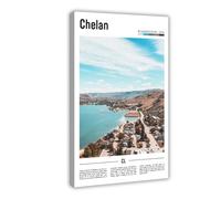 F I N U C B Lake Chelan Washington USA Canvas Print - Alpine Lake & Cascade Mountain Landscape, Pacific Northwest Waterside Wall Art for Cabin & Living Room Frame