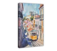 F I N U C B Lisbon Watercolor Poster Lisbon Travel Print Wall Art Cityscape Painting Souvenir Portugal Decor Frame 24x36inch