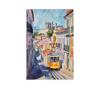 F I N U C B Lisbon Watercolor Poster Lisbon Travel Print Wall Art Cityscape Painting Souvenir Portugal Decor Unframe 20x30inch