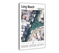 F I N U C B Long Beach California USA Canvas Prints - Pacific Ocean Shoreline Wall Art, California Coast Landscapes Poster for Beach House Decorations 24x36inch(6