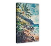 F I N U C B Maui Watercolor Poster Maui Travel Print Wall Art Hawaii Island Painting Souvenir Tropical Beach Decor Frame 24x36inch