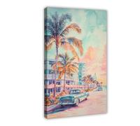 F I N U C B Miami Watercolor Poster Miami Travel Print Wall Art Cityscape Painting Souvenir Florida Decor Canvas Deco Prints Frame 16x24inch