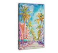 F I N U C B Miami Watercolor Poster Wall Art Miami Wall Hanging Home Décor Gift Art Lovers Florida Lover Gift Florida Canvas Deco Prints Frame 20x30inch