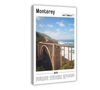 F I N U C B Monterey California USA Canvas Prints - Pacific Coastline Cannery Row Wall Art, California Coast Landscapes Poster for Ocean View Decorations 16x24inc