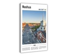 F I N U C B Nashua New Hampshire USA Canvas Prints - Merrimack River Cityscape Wall Art, Southern NH Landscapes Poster for New England Home Decorations 16x24inch(