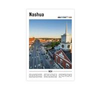 F I N U C B Nashua New Hampshire USA Canvas Prints - Merrimack River Cityscape Wall Art, Southern NH Landscapes Poster for New England Home Decorations 12x18inch(