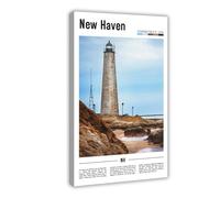 F I N U C B New Haven Connecticut USA Canvas Prints - Ivy League University Wall Art, Long Island Sound Landscapes Poster for Academic Home Decorations 12x18inch(