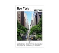 F I N U C B New York USA Street Scene Canvas Prints - Urban Daily Life Wall Art, City Neighborhood Landscapes Poster for Apartment Decorations 24x36inch(60x90cm)