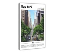 F I N U C B New York USA Street Scene Canvas Prints - Urban Daily Life Wall Art, City Neighborhood Landscapes Poster for Apartment Decorations 20x30inch(50x75cm)