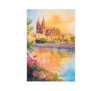 F I N U C B Palma De Mallorca Watercolor Poster Spain Travel Print Wall Art Home Decor Gift Balearic Isle Cathedral Beach Wall Decor Hanging Canvas Deco Prints Un