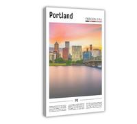 F I N U C B Portland Oregon USA Canvas Prints - Willamette River Cityscape Wall Art, Pacific Northwest Urban Landscapes Poster for Modern Home Decorations 16x24in