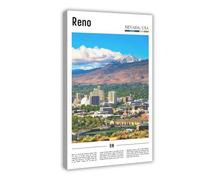 F I N U C B Reno Nevada USA Canvas Prints - Biggest Little City Skyline Wall Art, Sierra Nevada Foothills Landscapes Poster for Urban Home Decorations 16x24inch(4