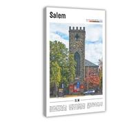 F I N U C B Salem Massachusetts USA Canvas Prints - Historic Witch Trial City Wall Art, New England Harbor Landscapes Poster for Historic Home Decorations 12x18in