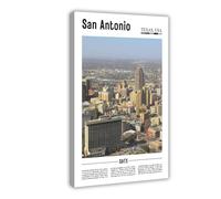 F I N U C B San Antonio Texas USA Canvas Prints - River Walk Alamo City Wall Art, Texas Hill Country Landscapes Poster for Southwestern Home Decorations 24x36inch