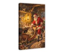 F I N U C B Santa Claus The Sleigh's Final Check Poster Vintage Christmas Wall Decor Forest Wall Art Decor Rustic Winter Holidays Print Canvas Frame 20×30inch(50×