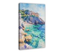 F I N U C B Sardinia Watercolor Poster Wall Art Sardinia Wall Hanging Home Décor Gift Art Lovers Italy Lover Gift, Italian Cityscape Print Frame 16x24inch