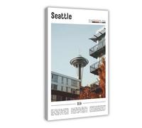 F I N U C B Seattle Washington USA Canvas Prints - Space Needle Skyline Wall Art, Puget Sound Landscapes Poster for Pacific Northwest Decorations 20x30inch(50x75c