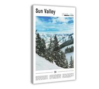 F I N U C B Sun Valley Idaho USA Canvas Prints - Rocky Mountain Resort Wall Art, Sawtooth Range Landscapes Poster for Luxury Cabin Decorations 20x30inch(50x75cm)