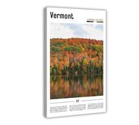 F I N U C B Vermont USA Green Mountain Canvas Prints - New England Rural Landscape Wall Art, Maple Syrup State Landscapes Poster for Country Home Decorations 16x2