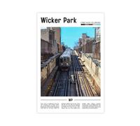 F I N U C B Wicker Park Chicago Illinois USA Canvas Prints - Trendy Neighborhood Scene Wall Art, Urban Arts District Landscapes Poster for Modern Home Decorations