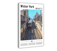 F I N U C B Wicker Park Chicago Illinois USA Canvas Prints - Trendy Neighborhood Scene Wall Art, Urban Arts District Landscapes Poster for Modern Home Decorations