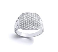 (F) Jewelco London Kids Sterling Silver Cubic Zirconia Watch Strap Encrusted Cushion Signet Ring - GVR29K