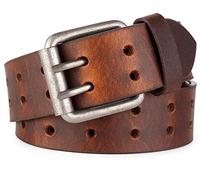 F&L CLASSIC Leather Work Belt, Heavy Duty Double Prong full grain Leather Belts for Men 1 1/2", Mens Casual Belts for Jeans, Vintage-brown, 34