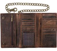 F&L CLASSIC RFID Blocking Mens Tri-fold Long Style Cowhide Leather Biker Steel Chain Wallet, Buffalo Vintage Leather, One Size, Tri-fold Chain Wallet