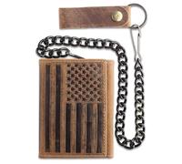 F&L CLASSIC RFID Blocking Men's Tri-fold Vintage Biker Cowhide Leather Steel Chain Wallet,Snap closure,USA, brown 100, 2 x 3 x 0.5 inches, Flag Embossed