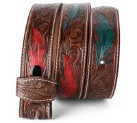 F&L CLASSIC Western Belt without buckle for men - Full Grain Leather Cowboy Belts for jeans - One Piece Leather strap belt, Green/Red/Brown 06, 44