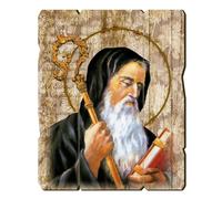 F.LLI BONELLA Bonella Brothers | Vintage Style Shaped Wooden Picture of Saint Benedict size 10.7x13.3 cm | Made in Italy