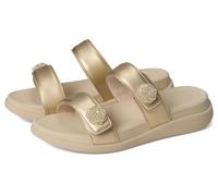 Fitflop Women's F-Mode GO BEADIE-Button ADJ. Flatform 2-BAR Slides Sandal, Platino, 6 UK