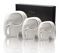 F O L L O W Elephant Statue Home Decor - Set of 3 Ceramic Elephant Figurines - Feng Shui Decor for Luck and Prosperity - Unique Birthday Gift for Her