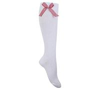 F & S LTD 3 X Pairs of Girls Children's Gingham White Long Knee High Socks With Colored Check Bow Uniform Back School